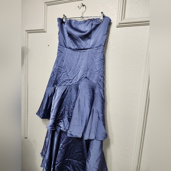 Lulus Blissfully Beautiful Slate Satin Strapless Tiered Maxi Dress Wedding Party - Picture 7 of 8